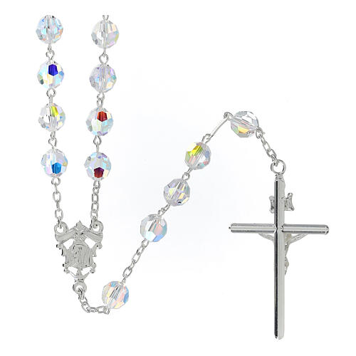 Różaniec srebrny 925, koraliki białe strass 8 mm 2