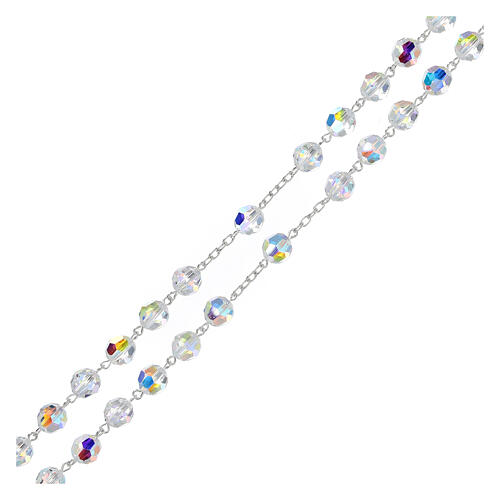 Różaniec srebrny 925, koraliki białe strass 8 mm 3
