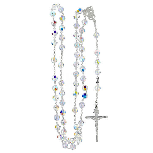 Różaniec srebrny 925, koraliki białe strass 8 mm 4