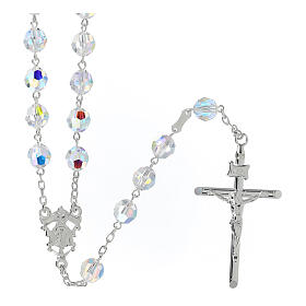 Rosary 925 silver white strass 8 mm beads ornate cross