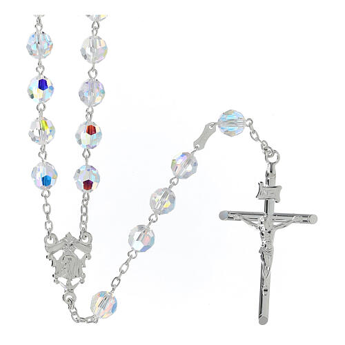 Rosary 925 silver white strass 8 mm beads ornate cross 1