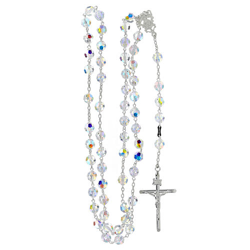 Rosary 925 silver white strass 8 mm beads ornate cross 4