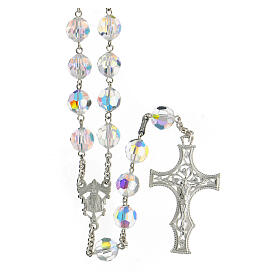 Terço cruz decorada Nossa Senhora e Jesus prata 925 contas cristal branco 10 mm