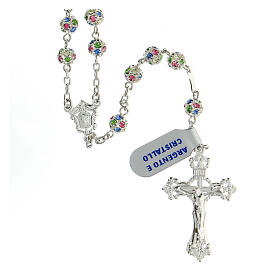 Rosary 925 silver multi-color crystal beads 6 mm ornate cross