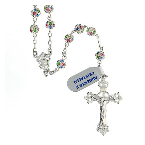 Rosary 925 silver multi-color crystal beads 6 mm ornate cross 1