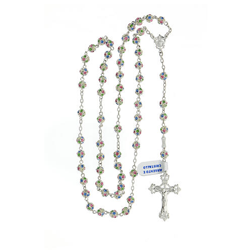 Rosary 925 silver multi-color crystal beads 6 mm ornate cross 4