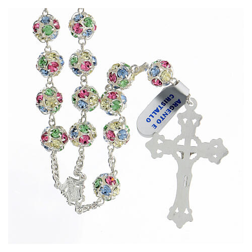 Rosenkranz aus 925er Silber mit bunten Perlen und Kreuz, 10 mm 2