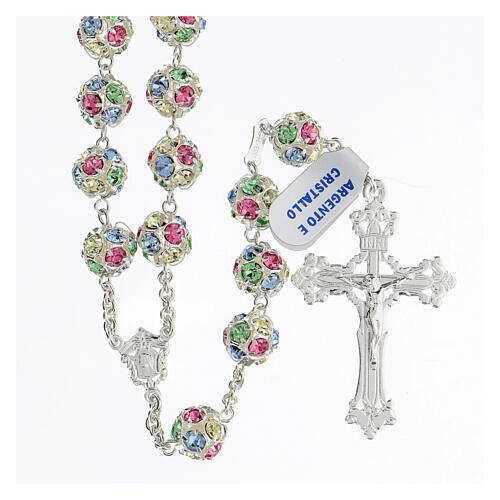 Rosary with beads in coloured crystals 10 mm 925 silver 1
