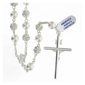 Rosary with beads in pearl and crystal 8 mm 925 silver