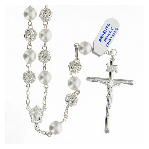 Rosary with beads in pearl and crystal 8 mm 925 silver 1