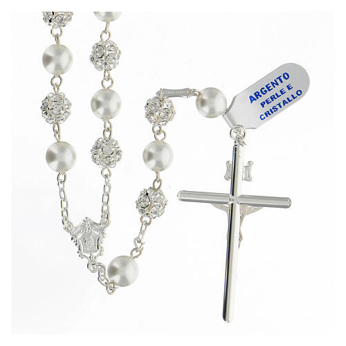 Rosary with beads in pearl and crystal 8 mm 925 silver 2