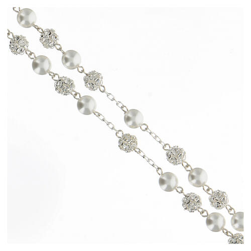 Rosary with beads in pearl and crystal 8 mm 925 silver 3
