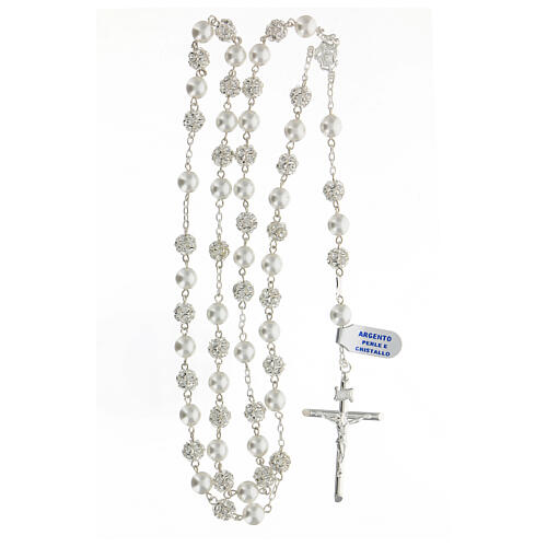 Rosary with beads in pearl and crystal 8 mm 925 silver 4