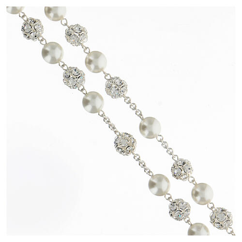 Rosenkranz aus 925er Silber mit weißen Perlen und Kristallen, 10 mm 3