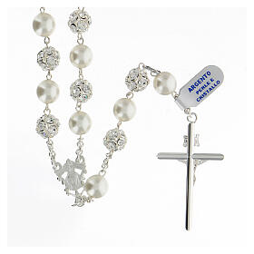 Rosary with beads in white crystal 10 mm 925 silver