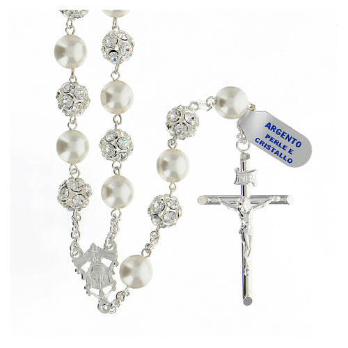 Rosary with beads in white crystal 10 mm 925 silver 1