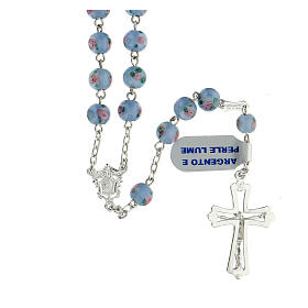 Chapelet argent 925 perles "al lume" 6 mm bleu clair croix ajourée