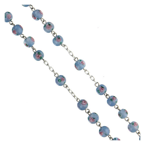 Chapelet argent 925 perles "al lume" 6 mm bleu clair croix ajourée 3
