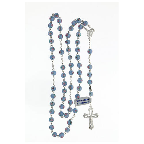 Chapelet argent 925 perles "al lume" 6 mm bleu clair croix ajourée 4