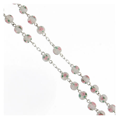 Rosenkranz aus 925er Silber und weißen Perlen mit Rosenmotiv, 6 mm 3