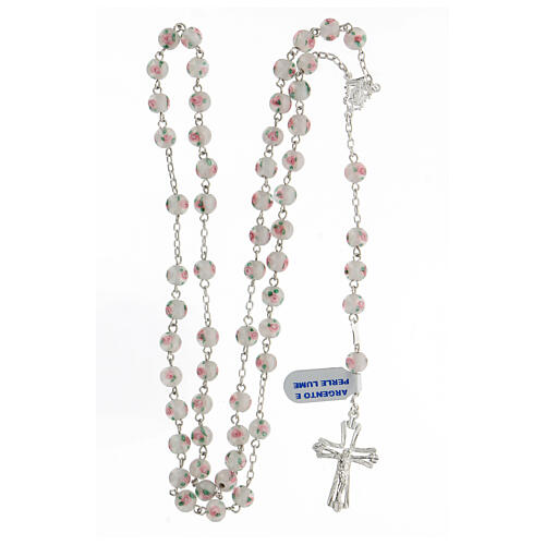Rosary with white pearls, 6 mm beads in 925 silver, decorated cross 4