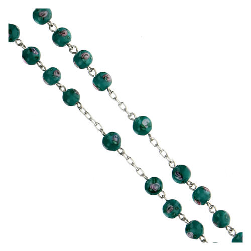 Rosenkranz aus 925er Silber und grünen Perlen mit Rosenmotiv, 6 mm 3