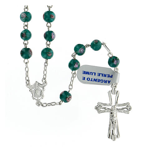 Rosary with beads in green glass 6 mm 925 silver 1