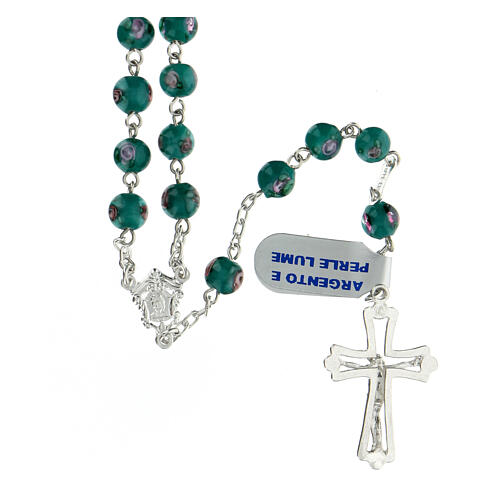 Rosary with beads in green glass 6 mm 925 silver 2