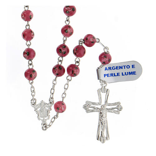 Rosary with beads in mauve glass 6 mm 925 silver 1