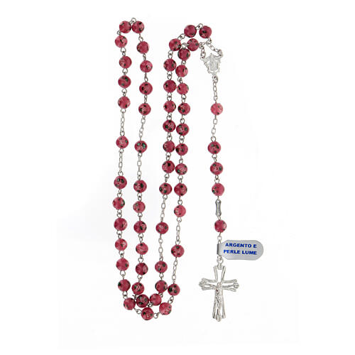 Rosary with beads in mauve glass 6 mm 925 silver 4