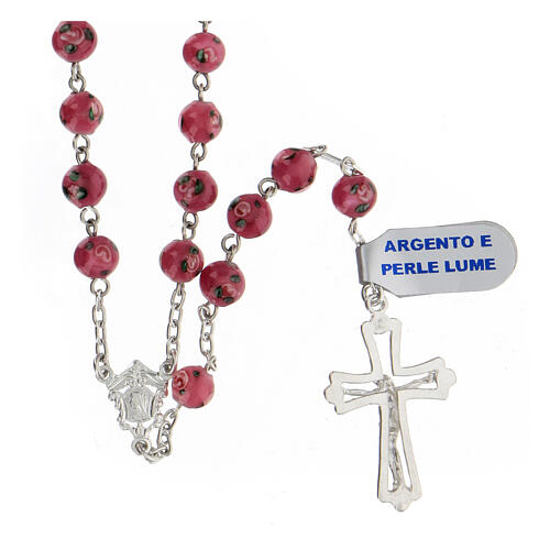 925 silver rosary with light pink pearls 6 mm roses ray cross 2