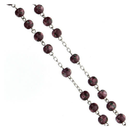 Rosenkranz aus 925er Silber und violetten Perlen mit Rosenmotiv, 6 mm 3