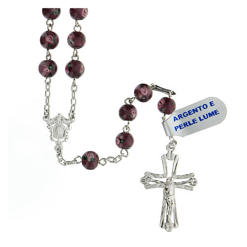 Rosary with beads in purple glass 6 mm 925 silver 1