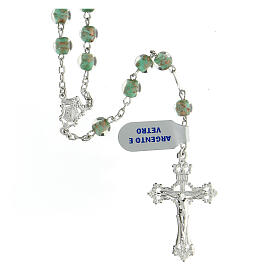 Rosary with beads in green and gold glass 6 mm 925 silver
