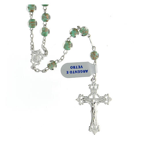 Rosary with beads in green and gold glass 6 mm 925 silver 1
