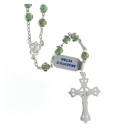 Rosary with beads in green and gold glass 6 mm 925 silver 2