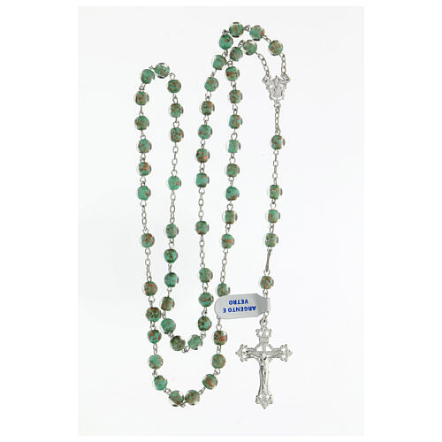 Rosary with beads in green and gold glass 6 mm 925 silver 4