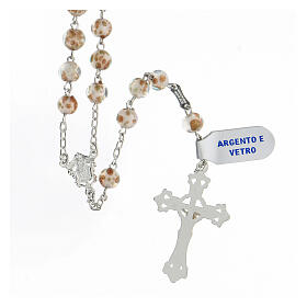 Rosary with beads in white and gold glass 6 mm 925 silver