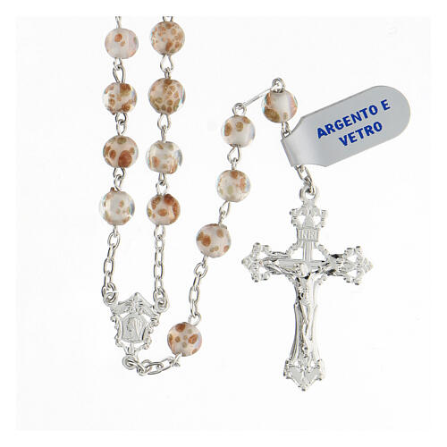 Rosary with beads in white and gold glass 6 mm 925 silver 1
