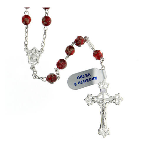 Rosary 925 silver red gold glass beads 6 mm 1