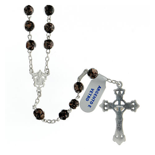 Chapelet perles verre noir or 6 mm croix argent 925 2