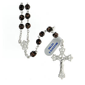 Glass rosary black and gold beads 6 mm 925 silver cross