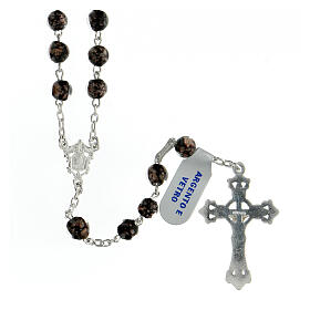 Glass rosary black and gold beads 6 mm 925 silver cross