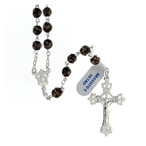 Glass rosary black and gold beads 6 mm 925 silver cross 1