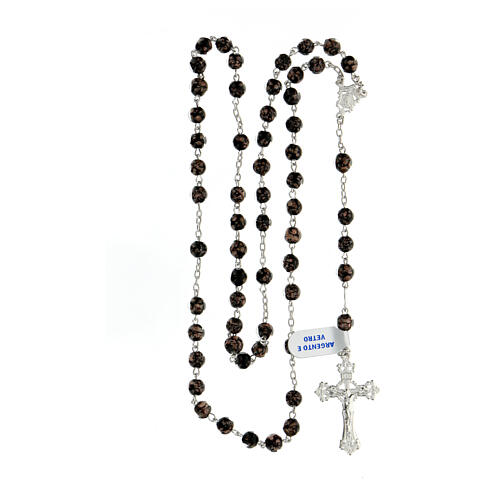 Glass rosary black and gold beads 6 mm 925 silver cross 4