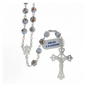 Rosary with beads in sky blue and gold glass 6 mm 925 silver