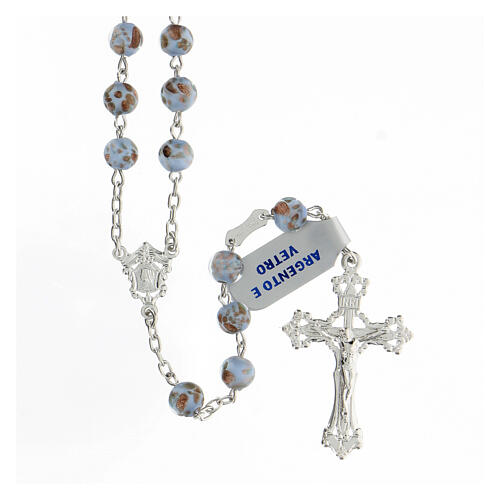Rosary with beads in sky blue and gold glass 6 mm 925 silver 1