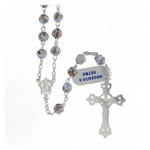 Rosary light blue gold beads Mary centerpiece 925 silver 2
