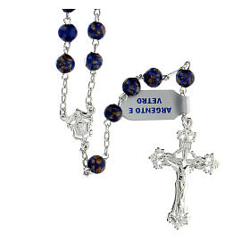 Rosary with beads in blue and gold glass 6 mm 925 silver