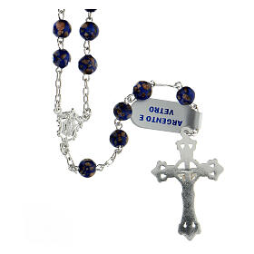 Rosary with beads in blue and gold glass 6 mm 925 silver
